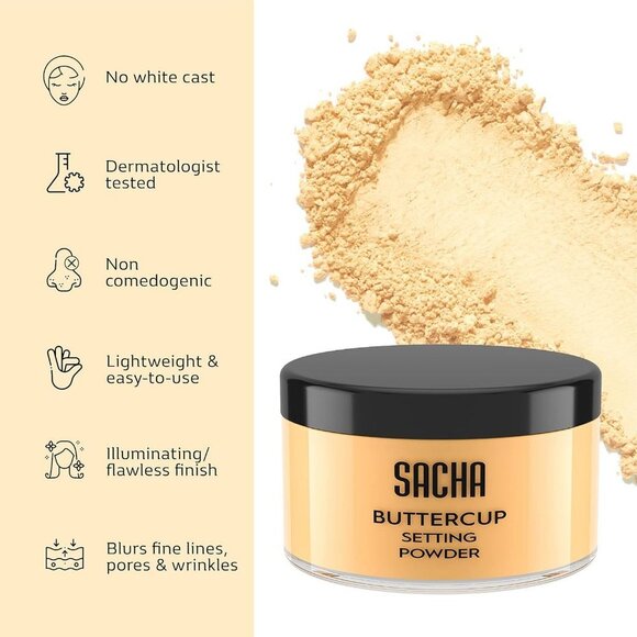 BOGO SACHA BUTTERCUP All day wear Setting Powder No Ash & Blurs Fine Lines Pores - Picture 2 of 9